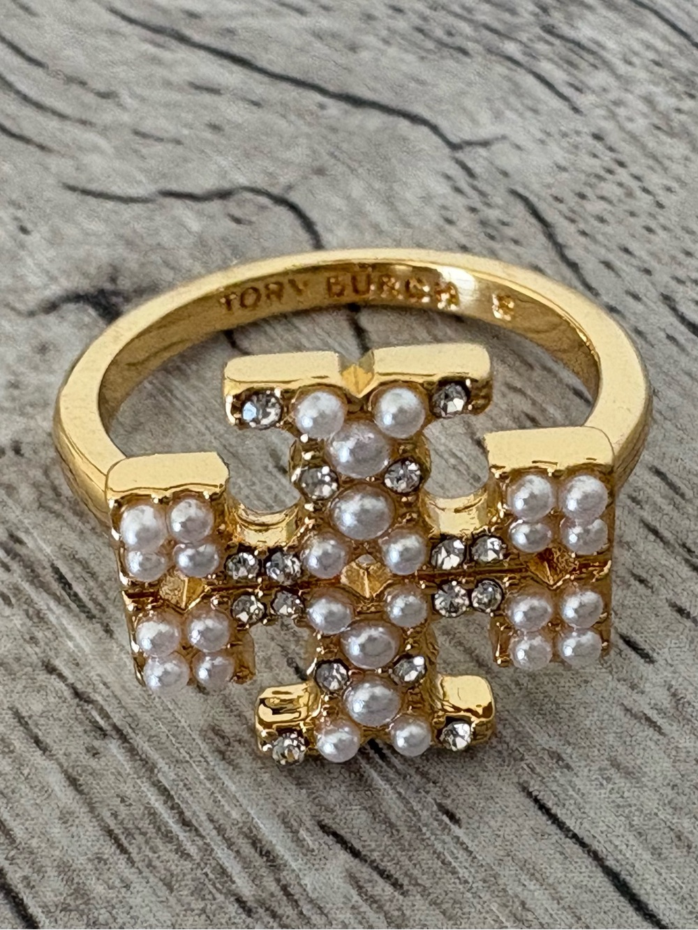 Tory Burch Gold Pearl Logo Ring - Picture 3 of 4